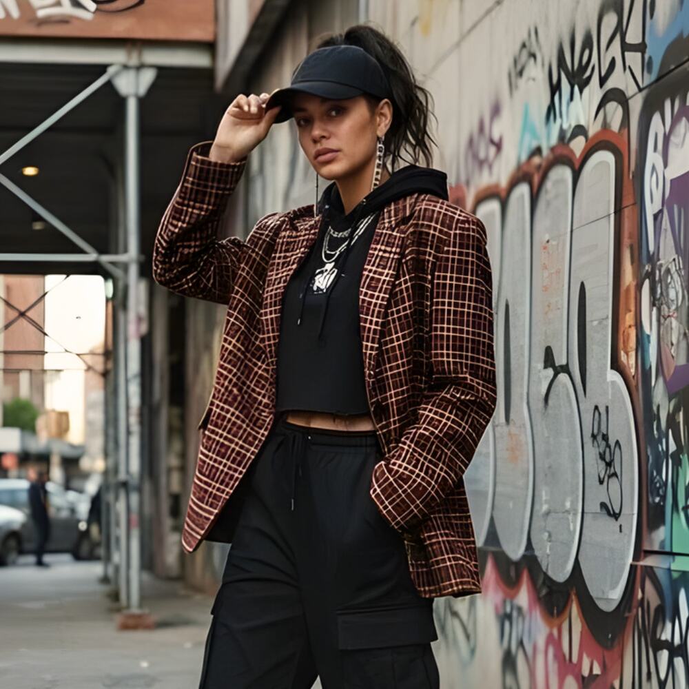 The Fifth Label Honors Check Oversized Orange Plaid Blazer US 8 Streetwear EUC